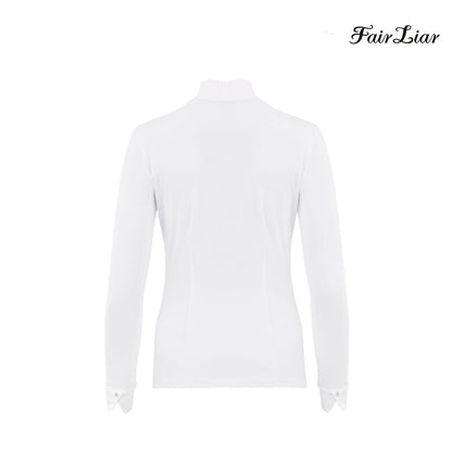 FAIRLIAR TOP FS4TS05FWH Shirring Detail Mock Neck WH