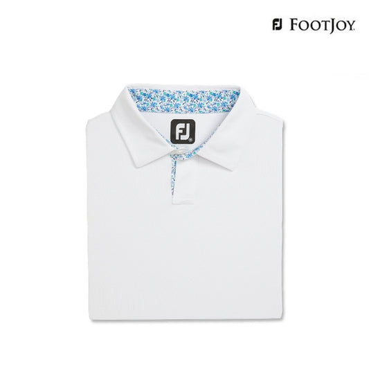 FOOTJOY POLO M 31383 EF STRH PIQ FLORAL TRIM WH