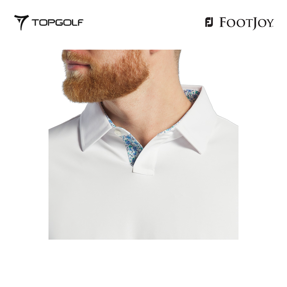 FOOTJOY POLO M 31383 EF STRH PIQ FLORAL TRIM WH