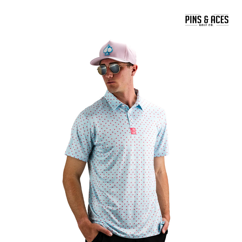 PINS&ACES POLO SHIRT PALM SUNDAY BLUE