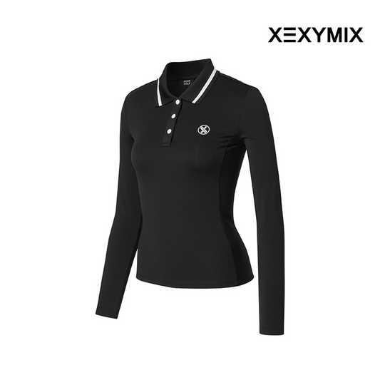 XEXYMIX RIBBED LINE POLO LONG SLEEVE XGFLT01J1 BLACK