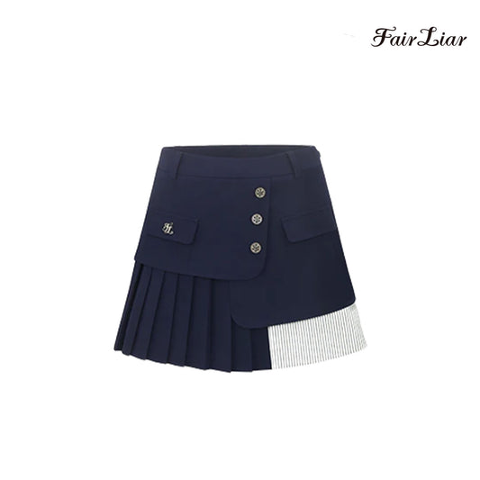 SKIRT FAIRLIAR STRIPE FLAP BUTTON SKIRT FS2SK19F NAVY
