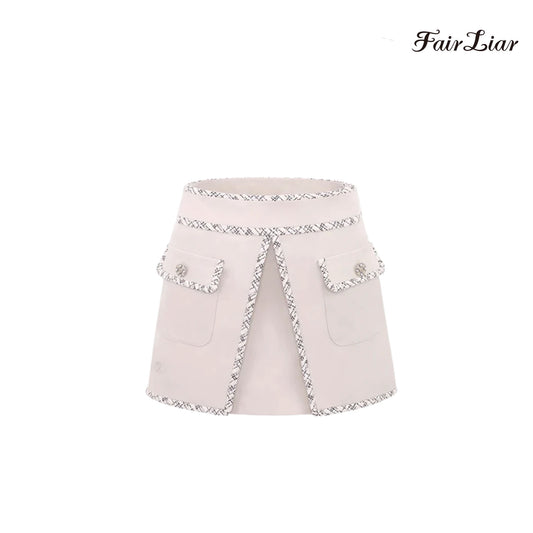 SKIRT FAIRLIAR TWEED TAPE A-LINE SKIRT FS2SK16F BEIGE