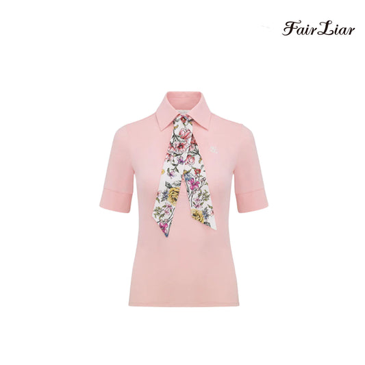 T-SHIRT FAIRLIAR FLOWER SCARF SET FS3TS09F PINK