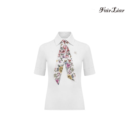 T-SHIRT FAIRLIAR FLOWER SCARF SET FS3TS09F WHITE