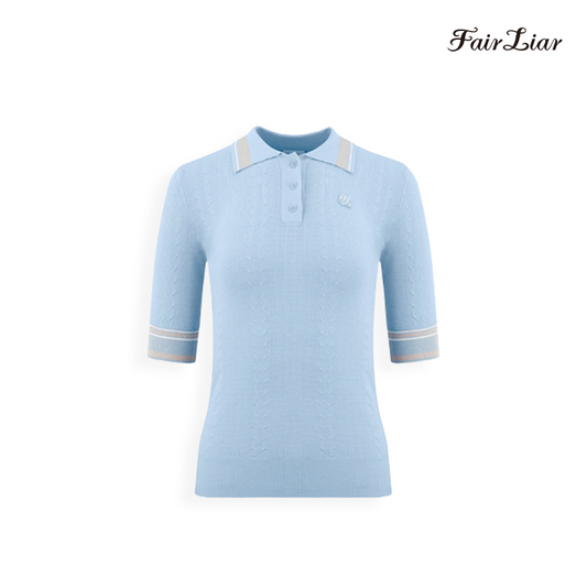 T-SHIRT FAIRLIAR RIBBED THREE QUARTER COLLAR FM3SW01F BLUE