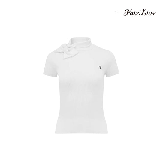 T-SHIRT FAIRLIAR RIBBON BEADS KNIT FS2SW09F WHITE