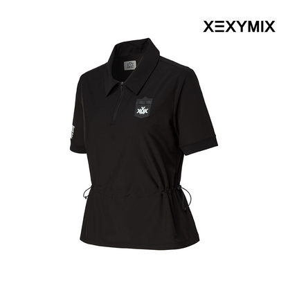 XEXYMIX WOVEN STRING COLLAR SHORT SLEEVE XGFST04H3 BLACK