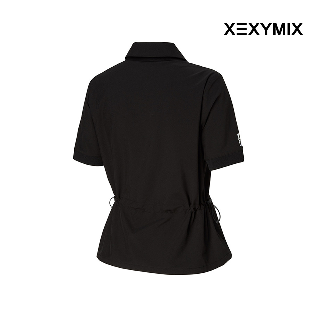 XEXYMIX WOVEN STRING COLLAR SHORT SLEEVE XGFST04H3 BLACK