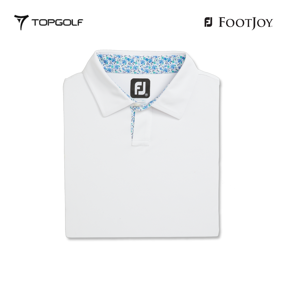 FOOTJOY POLO M 31383 EF STRH PIQ FLORAL TRIM WH